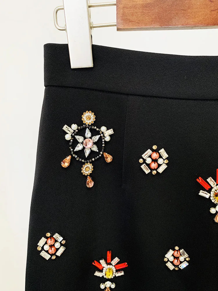 Women's Clothing Two-piece Suits Star Fashion New Style Heavy Beaded Diamond Short Top and Skirt Suit Dress Matching Sets
