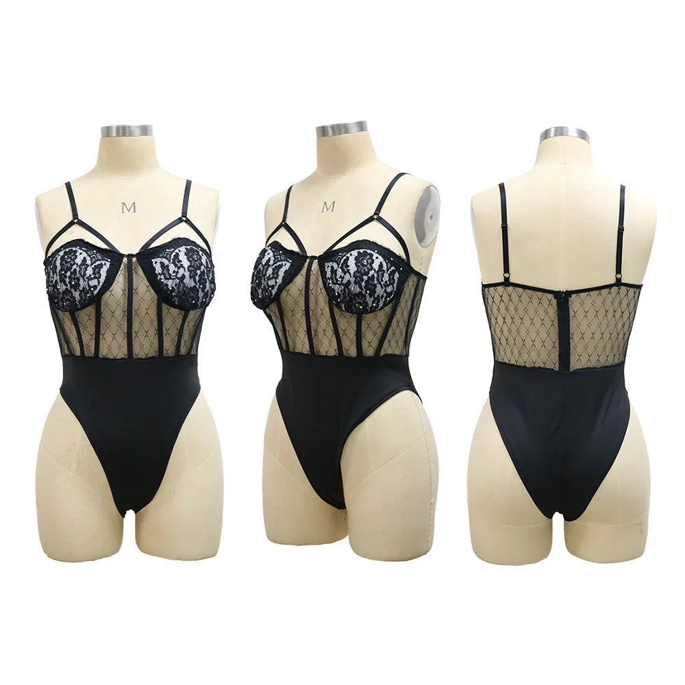 Women's Dress Suit Sexy Lace Two Piece Set Bodysuits With Skirt Elegant Solid V Neck Official Lady Sets New Outfit Party Dresses