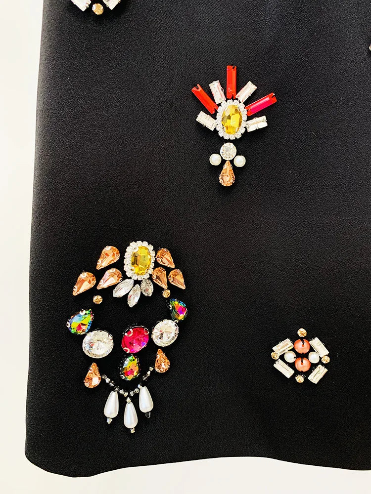 Women's Clothing Two-piece Suits Star Fashion New Style Heavy Beaded Diamond Short Top and Skirt Suit Dress Matching Sets