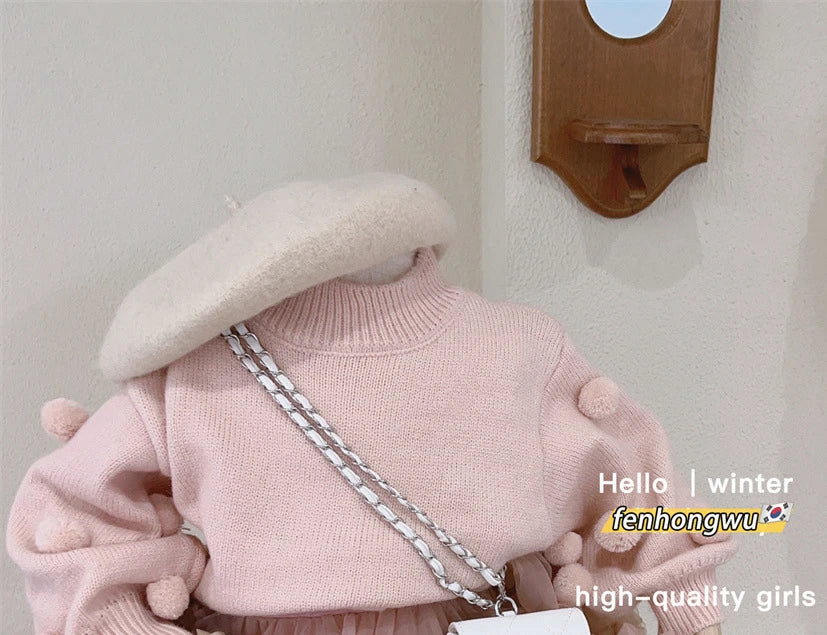 Sweater Autumn Winter Powder Lovely Tender Simple Fashion 2024 Striped Pink Striped Childrens Clothing lovely sweet