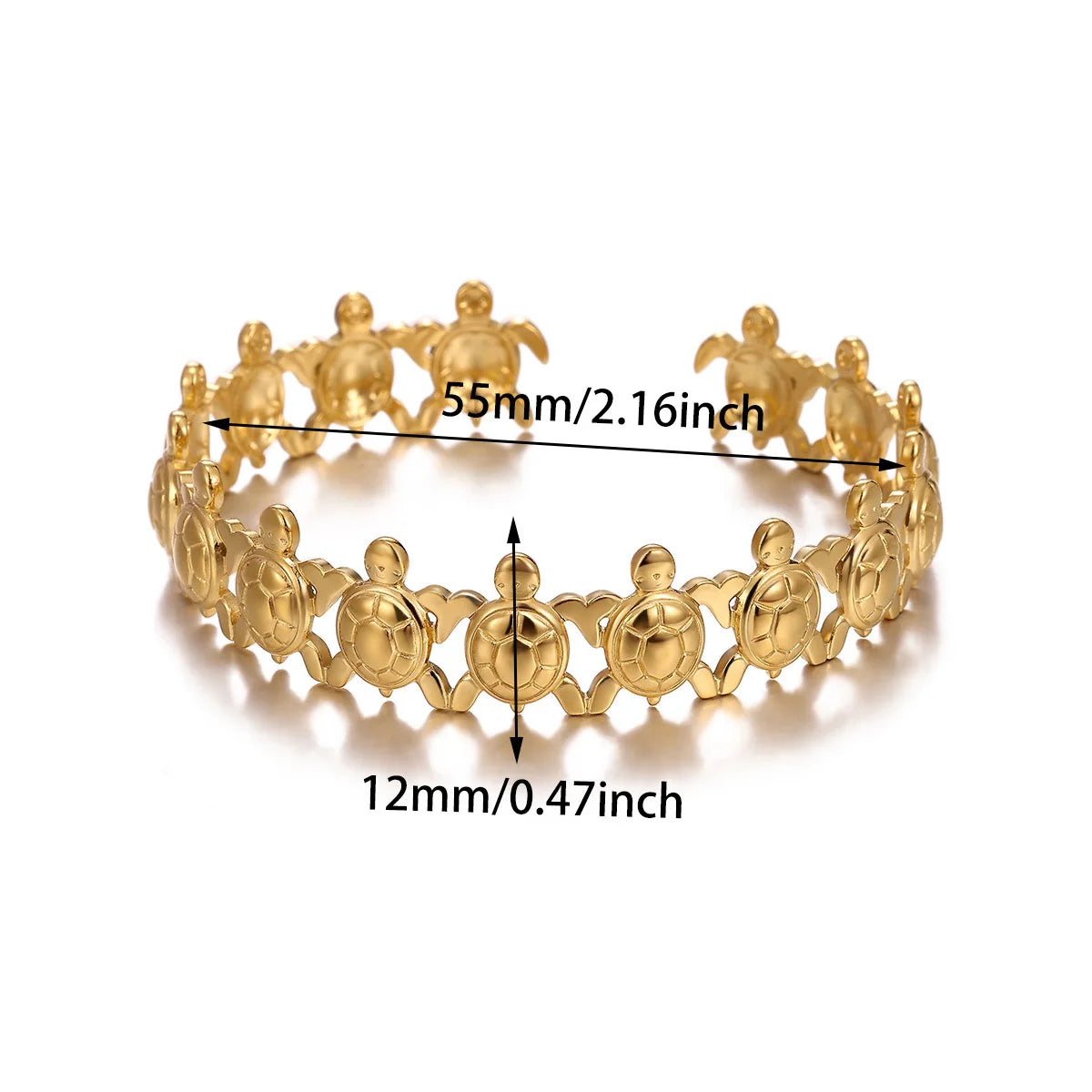 Cuff Bangles For Women Gold Color Punk Geometric Ginkgo Open Bracelet Turtle Jewelry Stainless Steel Waterproof Summer Party