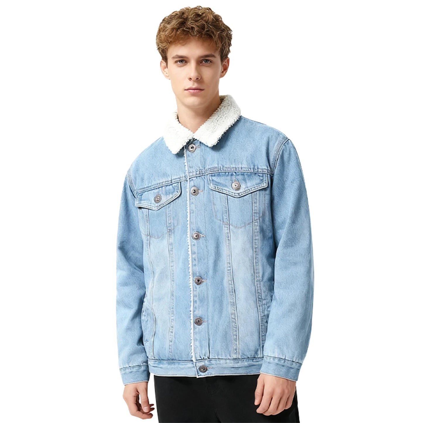 Winter Men'S Casual And Fashionable Workwear Jacket With Fleece Denim Chest Pocket Lapel Jacket Suitable For Outdoor Wear