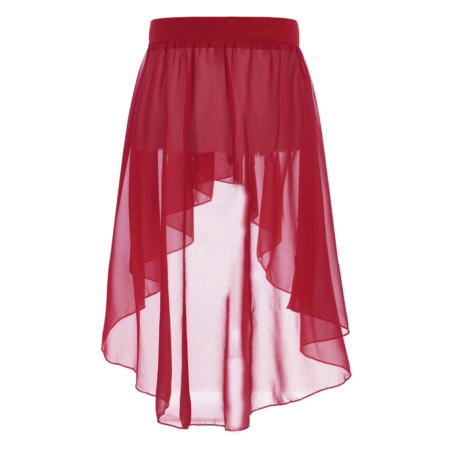 Girls Skirts High-Low Chiffon Skirt for Girl Elastic Waistband Ballet Modern Lyrical Dance Leotards Wrap Skirt Child Dancewear