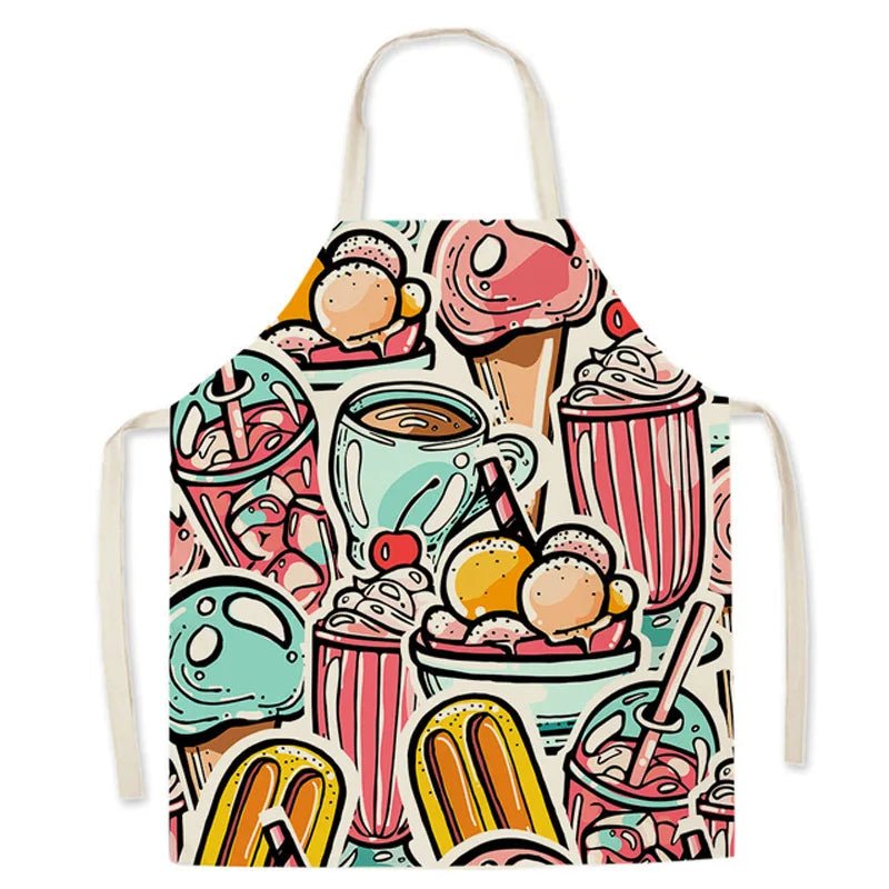 Fashion Kitchen Apron for Men Women Kid Lemon Desserts Printed Cotton Linen Sleeveless Aprons Home Cooking Baking Cleaning Tools