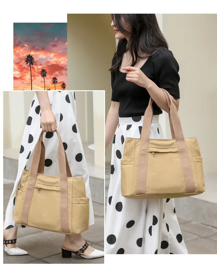 Women's handbag Fashionable Women's Canvas Top-Handle Bag for Daily Commuting and College Style Student Outfit Shoulder Bag