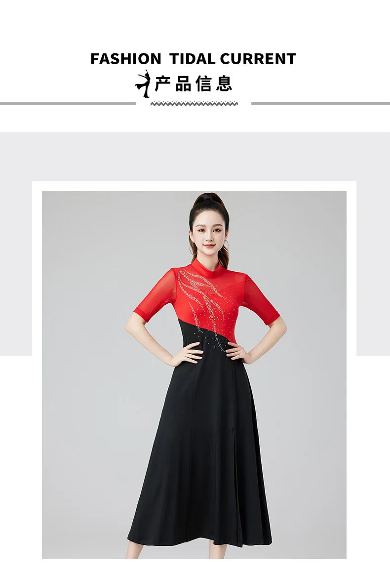 Women Evening Dresses Advanced Latin Dance Practice Suit Diamond Embellished Samba Party Dresses Standard Competition Uniform