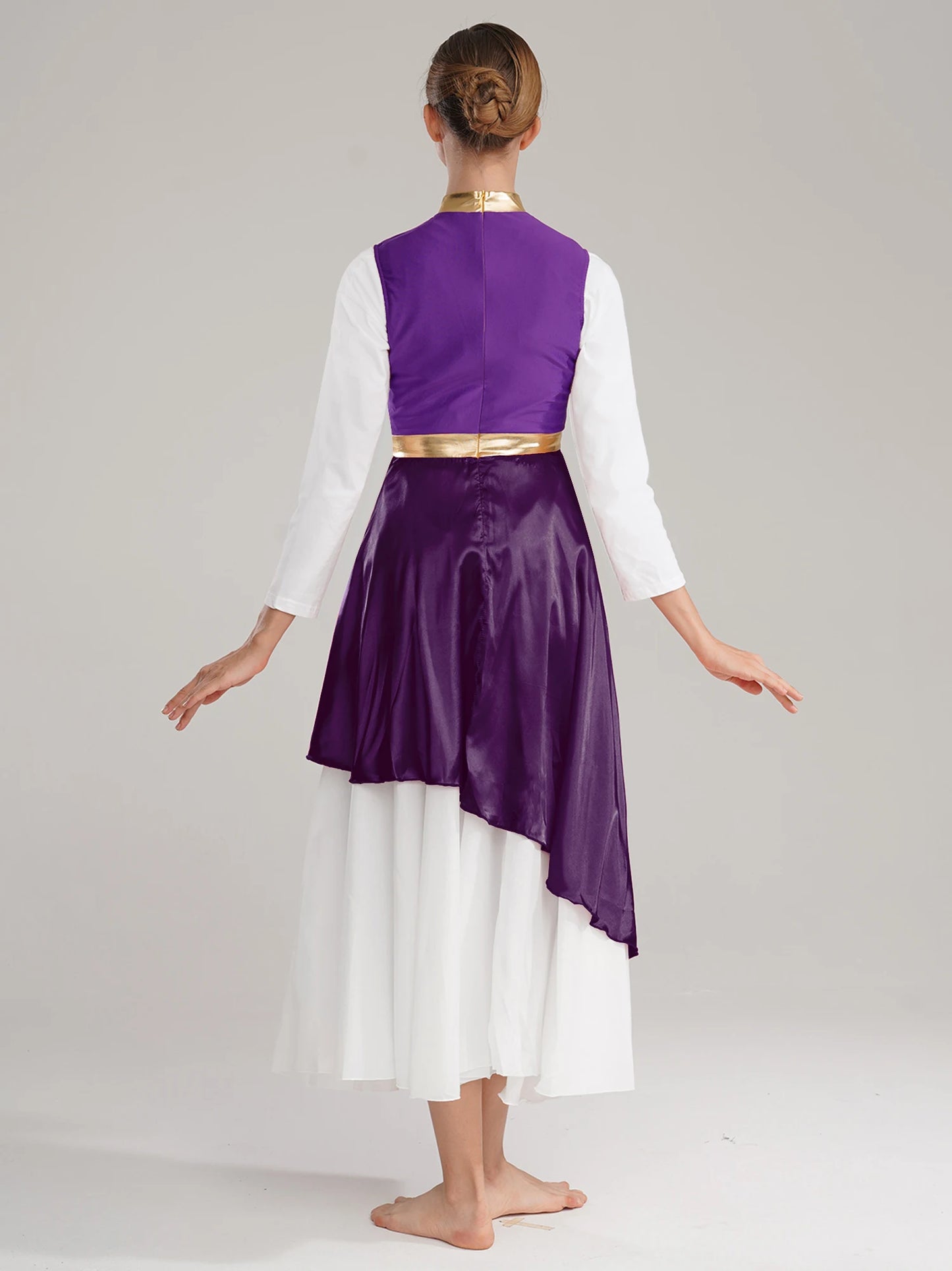 Womens Lyrical Dance Dress Ballroom Dancing Church Choir Stage Performance Costume Sleeveless Asymmetrical Hem Dresses Dancewear