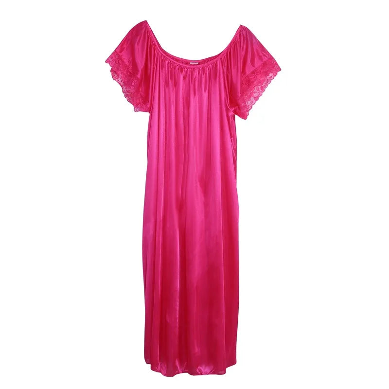 Women Night Gowns Sleepwear Lace Patchwork Nightwear Long Sleeping Dress Casual Ladies Home Dressing