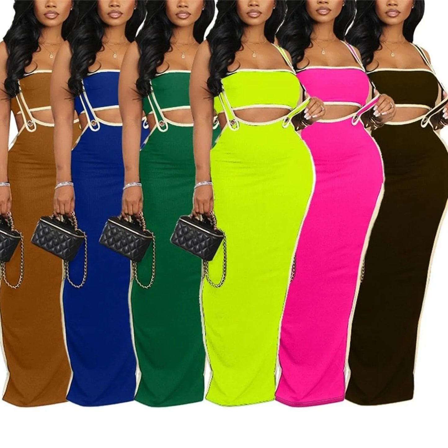 dresses for women One-piece dress design Personality and fashion Sexy Bodycon Tube Crop And Slit Maxi Suspender Skirt vestidos