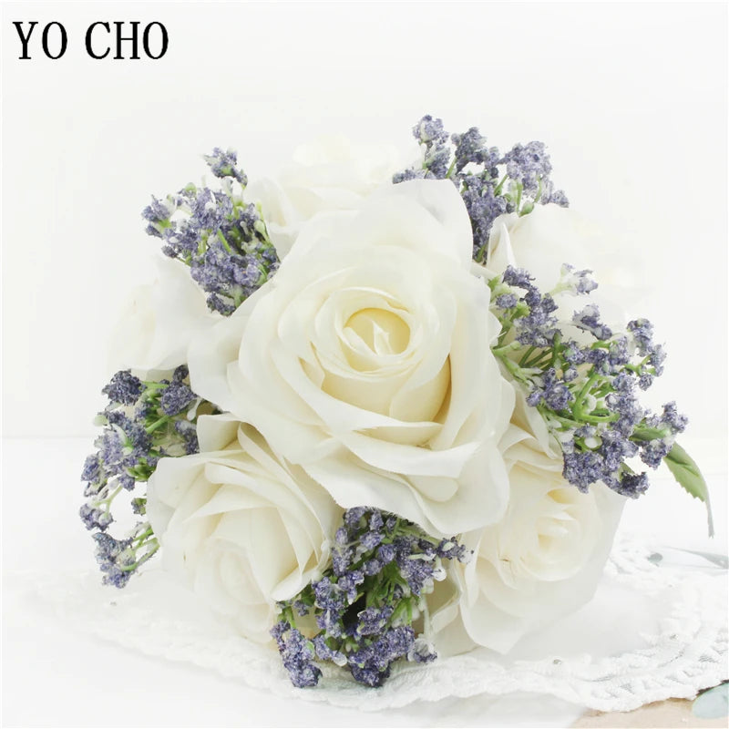 Bridal Bridesmaids Bouquets with Bowknot Ivory Roses Silk Flowers Bouquet for Valentine's Day Marriage Wedding Bride Photography