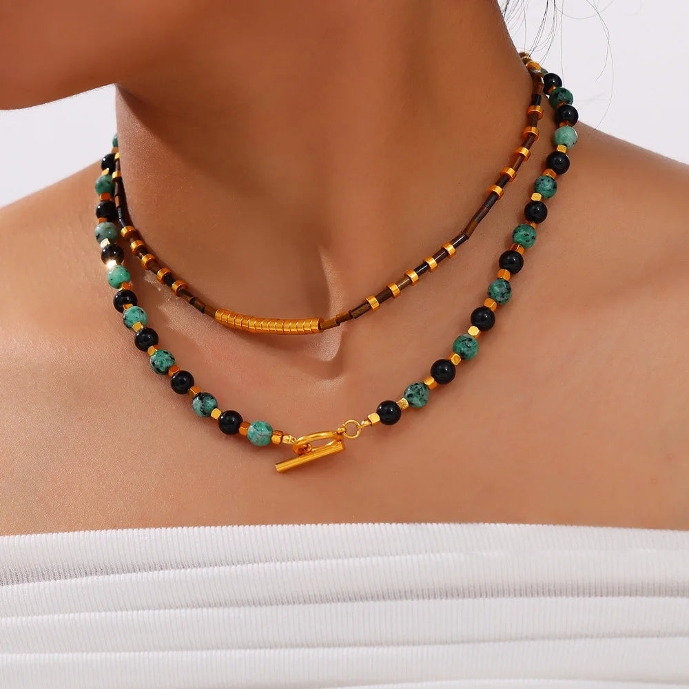 Necklace Set For Women Portrait Stainless Steel Colorful Nature Pearl Chain Beaded Luxury Jewelry Party Wedding Gift