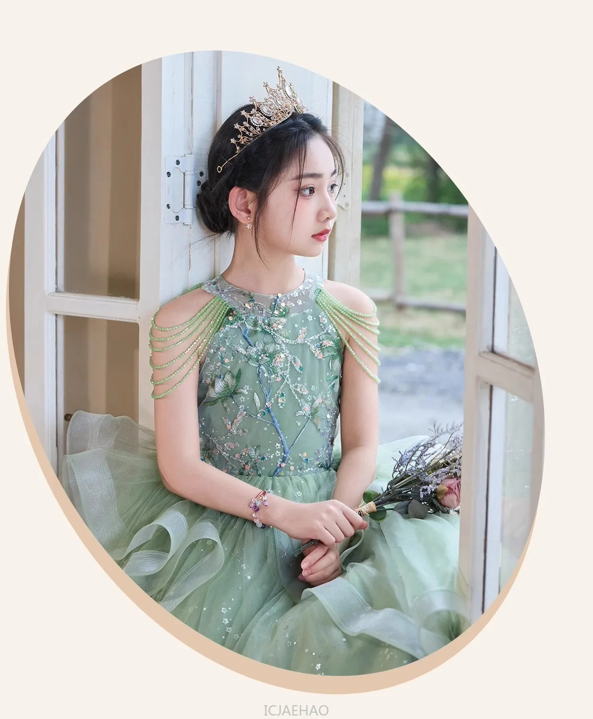 Teen Girl Clothes Green Girls Princess Dress Kids Pageant Host Gown Birthday Party Outfit PianoFormal Wear Recital Performance