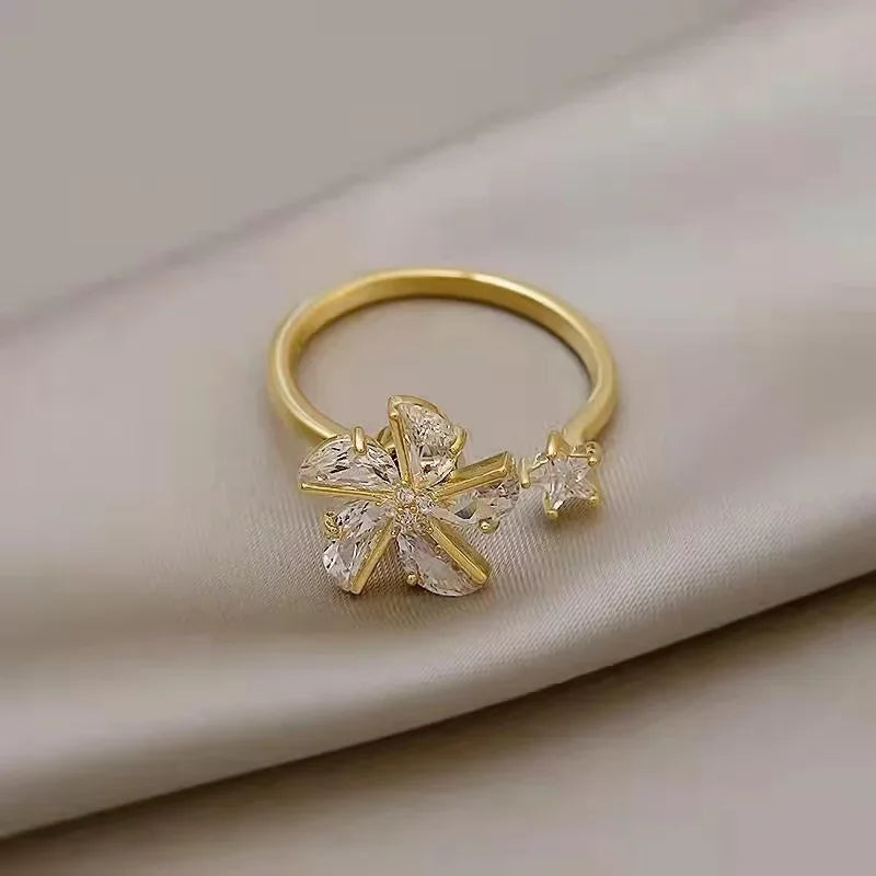 AAA Zircon Simple Geometric Ring Elegant Women's Daily Work Opening Adjustable Rings for Women Bridal Engagement Jewelry Gift