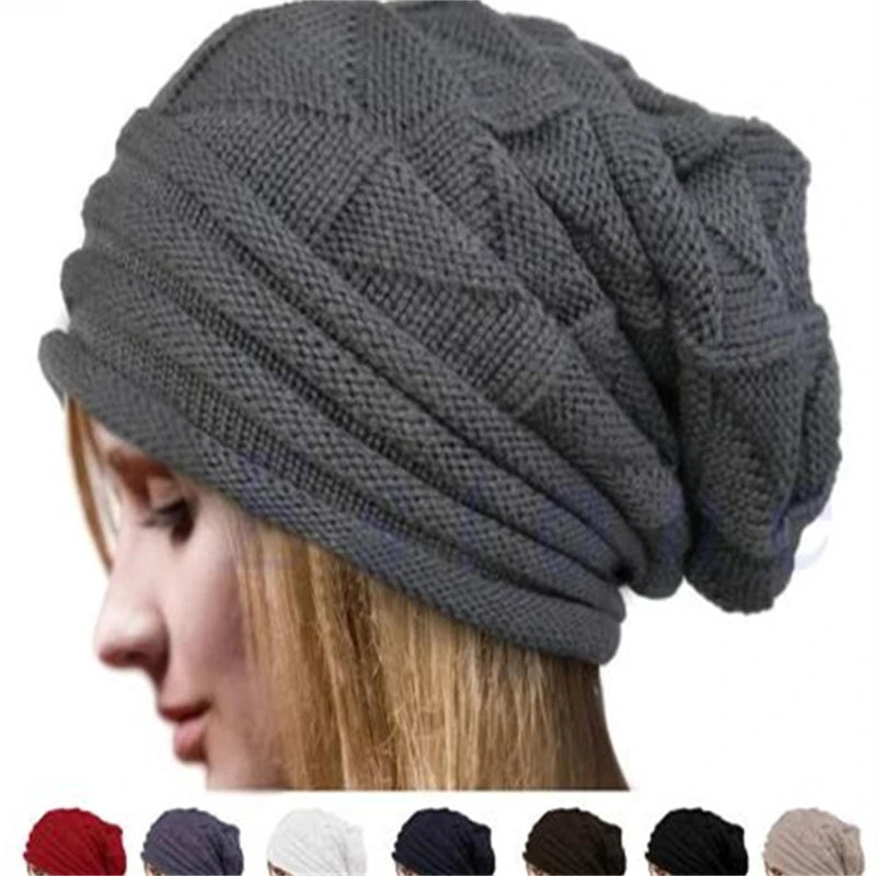 Knitted Hat Women's Autumn And Winter Head Cap Fashion Solid Color Outdoor Windproof Keep Warm Thicken Knitted Hats