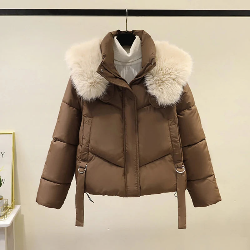 Winter Cotton Jacket For Women Solid Color Loose Simple Long Sleeved Warm Thick Jacket Fashion Lapel Pocket Long Sleeves Coat