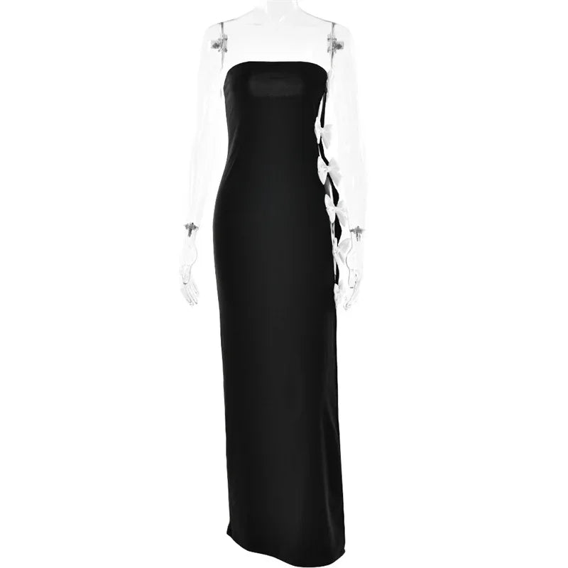 Maternity One Shoulder Bandeau Dress Women's Fashion Sexy Butterfly Bow Backless Maxi Dress