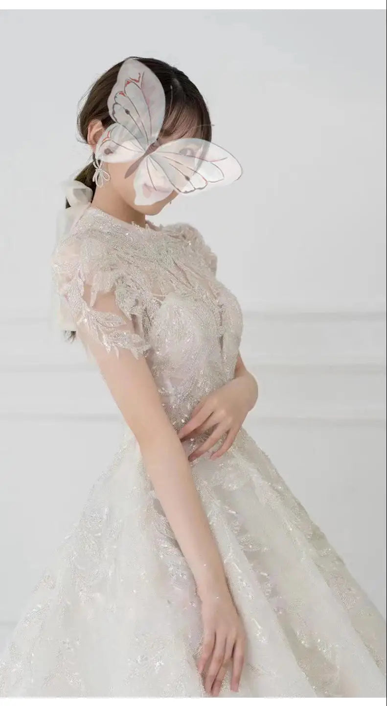 Bridal Palace Gorgeous Princess Style Short Sleeves Bubble Sleeves Main Wedding Dress Style Simple Small Tailored Customized