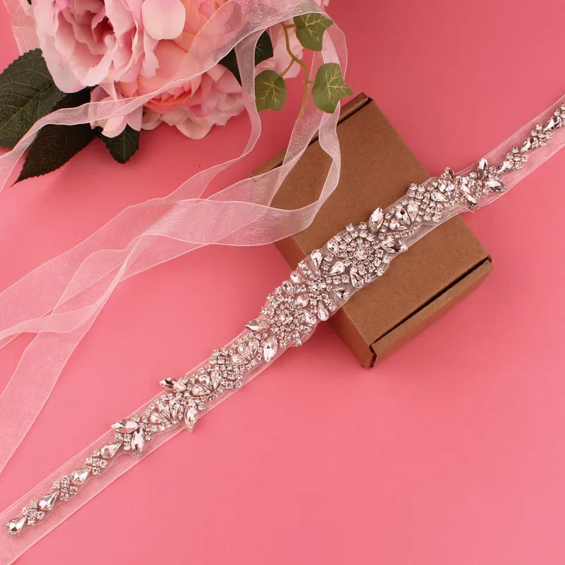 Crystal bridal belt with ribbons, handmade silver wedding belt, cookie patient belt for wedding evening dresses