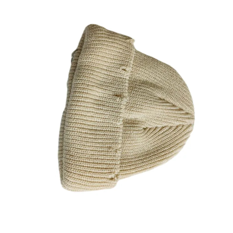 Hat for Women Autumn and Winter Ring Pin Street Hip-Hop Woolen Hats with Holes Edging Knit Cap Men's Trendy Cold-proof Beanies