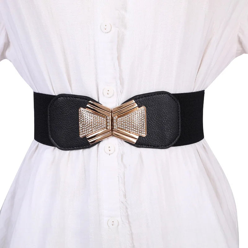 Beautiful Belts for Woman Beautiful Gold Color Metal Buckle 6cm Width Elastic Band Belt Versatile Tight Belts