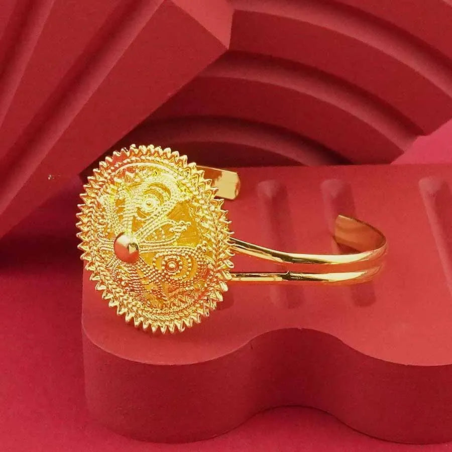 Classic 24K gold-plated jewelry necklace, bracelet, ring, earring flower design women's Habesha wedding gift Ethiopia set