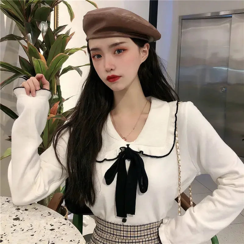 Woman Sweaters Femme Chandails Women's Doll Collar Knitted Top Sweater Autumn and Winter Pull Hiver