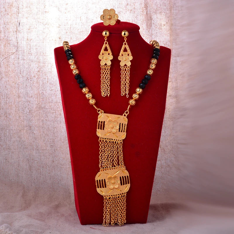 Dubai Fashion Bridal Jewelry Set Indian Wedding 24k Gold Plated Necklace&Earrings Set for Arab Party Gifts