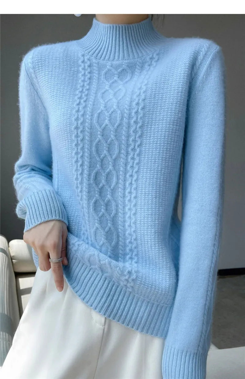 Women's Sweater Spring Autumn Outside Wear Pullovers Half High Collar Knitwear Fashion Long Sleeve Pull Femme Sueter Tops