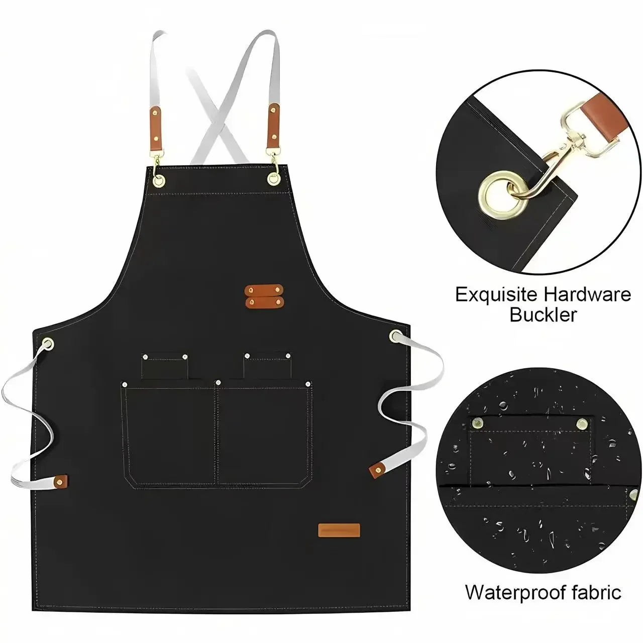 Kitchen Waterproof Apron Manufacturers Customized Logo Apron With Pockets for Restaurant Bar Shop Cafes Beauty Nails Studios