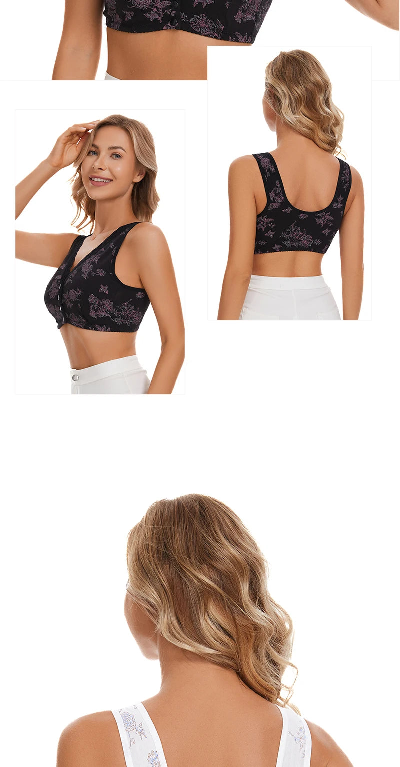 Bra Cotton Women Wire Free Bras Front Closure Brassiere Female Confortable Underwear Big Size 52BC 50BC Cup