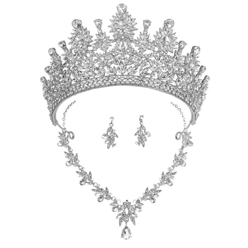 Bridal Crown Jewelry Sets for Women Princess Tiaras and Crowns Choker Necklace Earring Wedding Dress Jewelry Costume Accessories