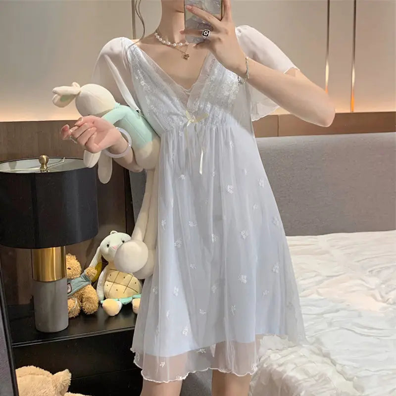 Sleepwear Women Nightwear Women's Sweet New Summer Long-sleeved Sexy Lace Home Clothes Night Gown Sleep Dress