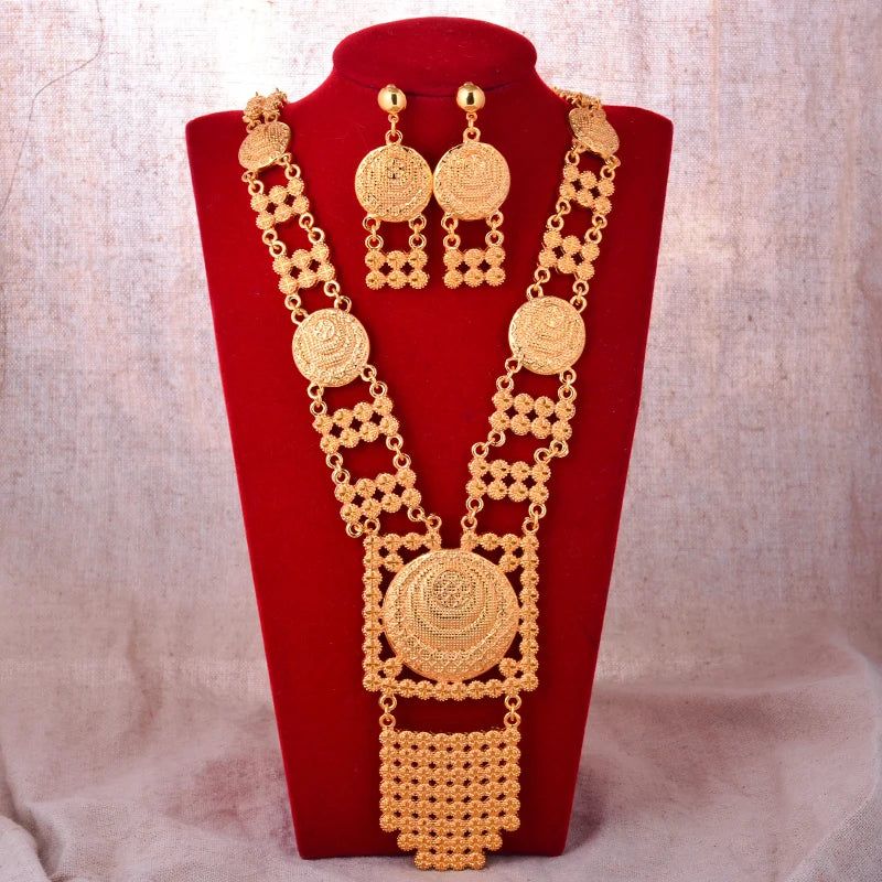 Dubai Fashion Bridal Jewelry Set Indian Wedding 24k Gold Plated Necklace&Earrings Set for Arab Party Gifts