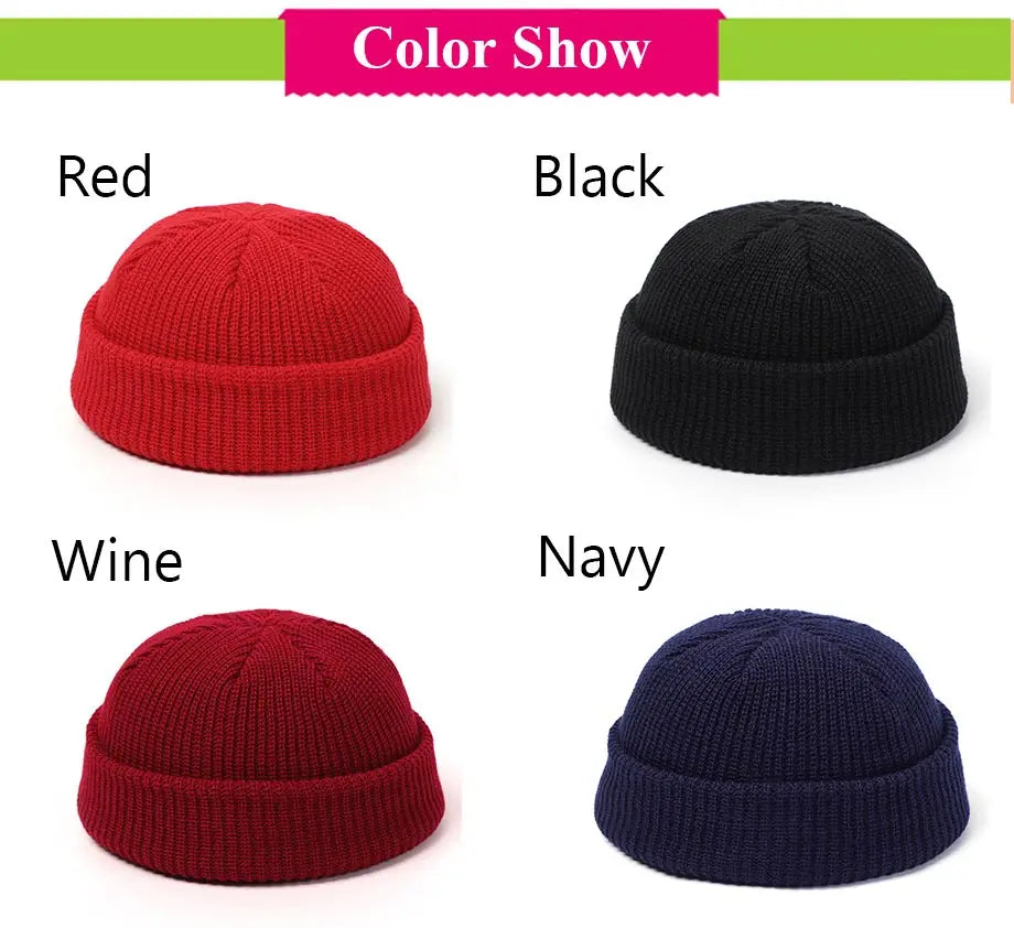 Knitted Hats for Women Skullcap Men Beanie Hat Winter Retro Brimless Baggy Melon Cap Cuff Docker Fisherman Beanies Hats For Men