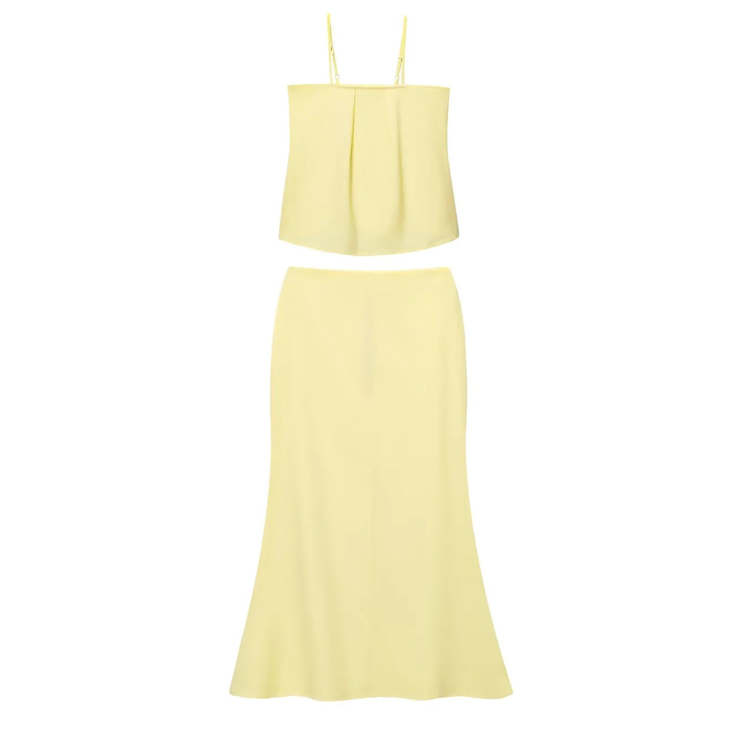 2025 Two Piece Women's Dresses Square Neck Cotton Lining Sleeveless Vest High Waisted Package Hip Skirt