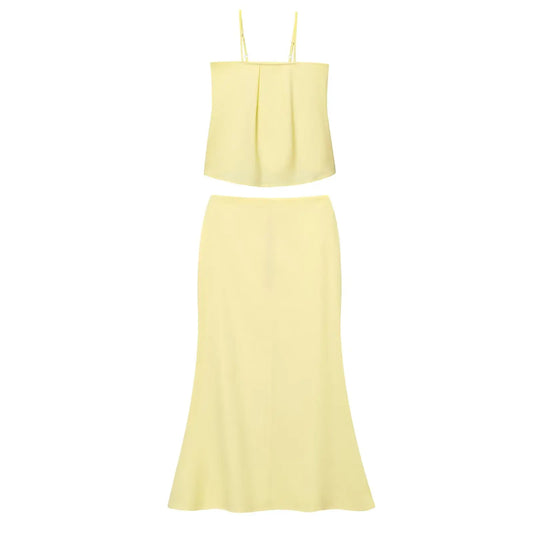 2025 Two Piece Women's Dresses Square Neck Cotton Lining Sleeveless Vest High Waisted Package Hip Skirt