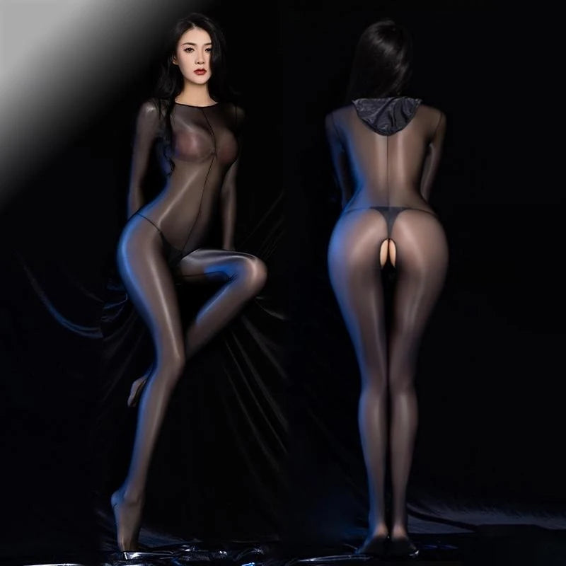 4 Styles Oil Glossy Black Bodysuit High Elastic Sensual Lingerie Cosplay Underwear Women Sheer Nylon Crotchless Bodystockings