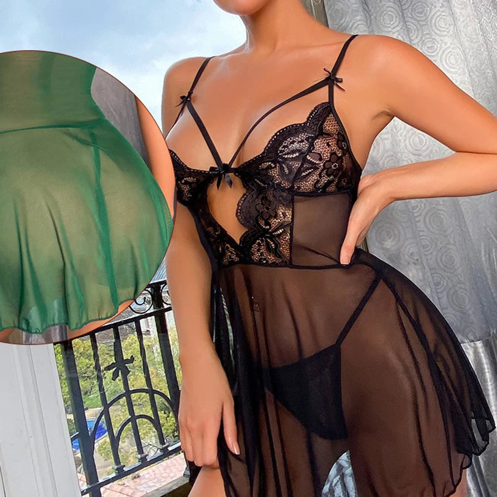 Sexy Lingerie Women Nightgown G-string Pajama Lace Night Dress Costume Underwear