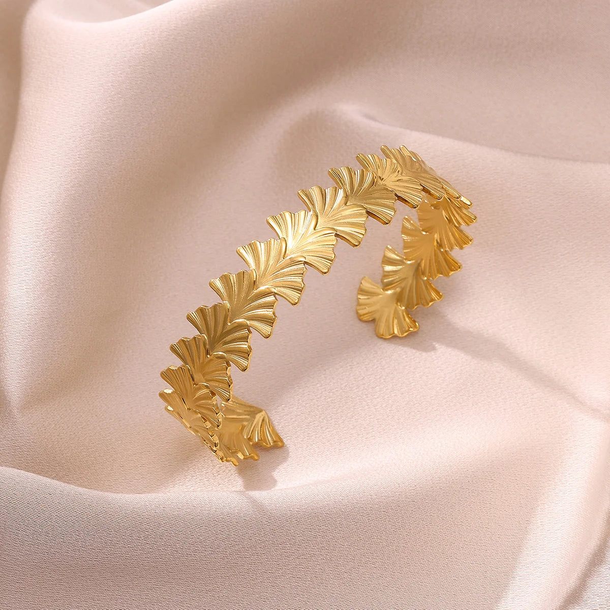 Cuff Bangles For Women Gold Color Punk Geometric Ginkgo Open Bracelet Turtle Jewelry Stainless Steel Waterproof Summer Party
