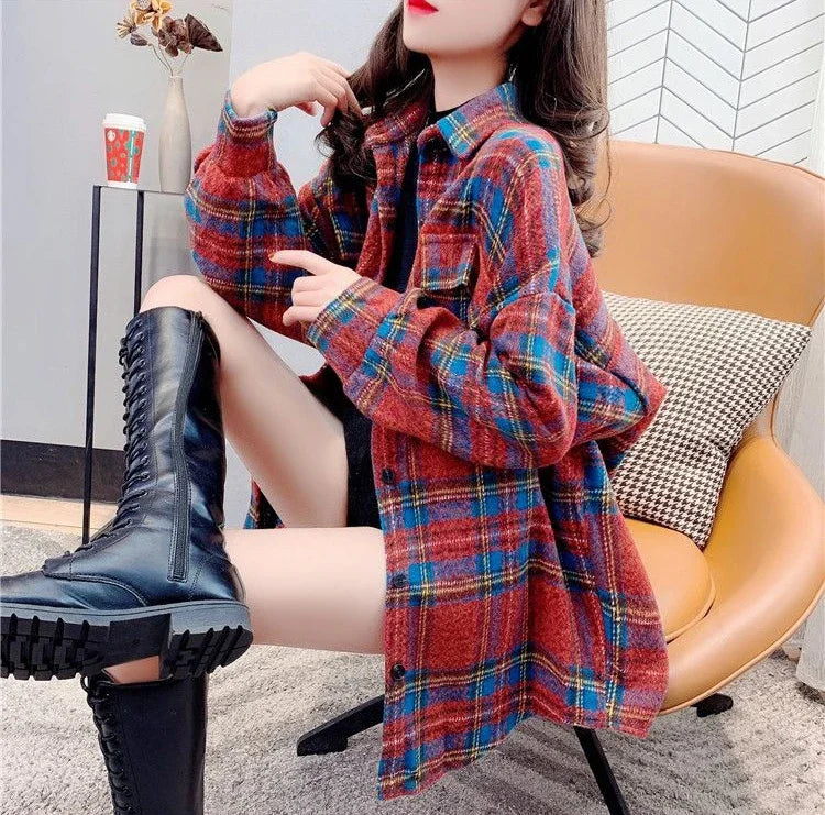 Jacket for Women Check Spring Autumn Vintage Coats Woman 2025 Trend Luxury Long Sleeve Casual Clothing Promotion Youthful Offer