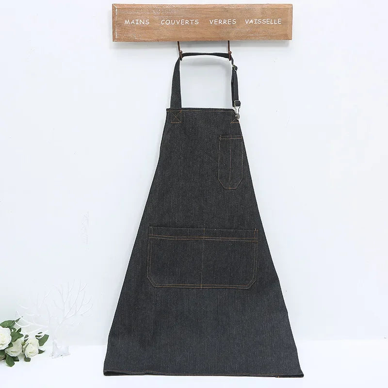 Kitchen Apron Unisex Denim Aprons Adjustable Men Women Apron with Pocket Chefs Cooking Baking Home Cleaner Tool Halter