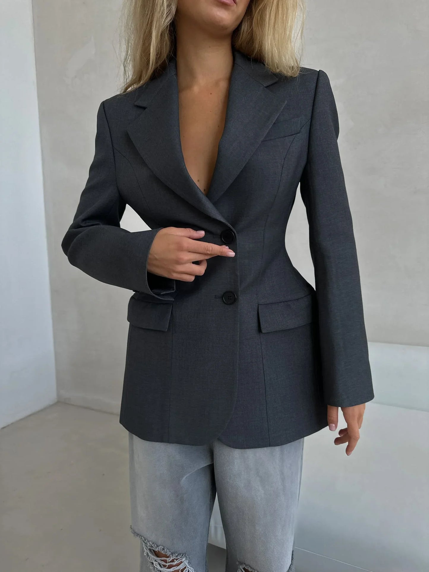 Blubelle Blazer Women Autumn Winter Slim Waist Chic Blazer Coats Office Ladies Double Breasted Fashion Jacket Women Clothing