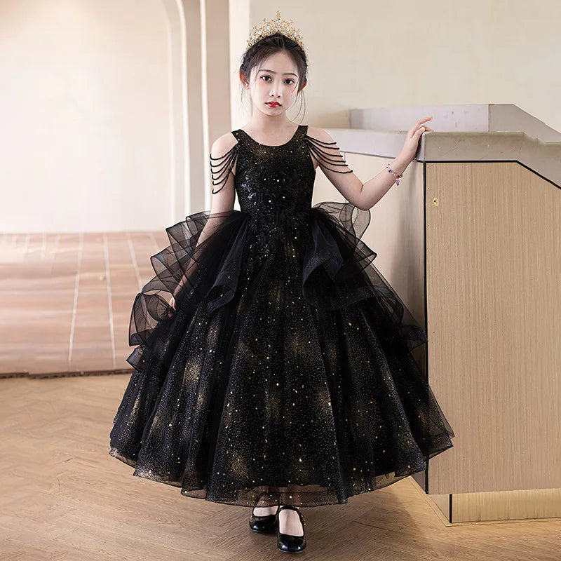 Teenagers Kids Long Gowns Dresses Children Fashion Stereoscopic Flower Dresses Elegant Girls Formal Prom Dresses Birthday