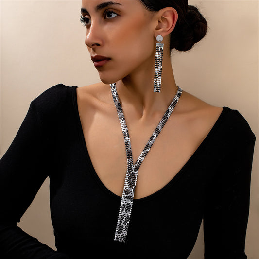 Jewelry Set For Women Girls Earrings Necklace Personality Exaggerated Metal Holiday Party Gift OL ES004