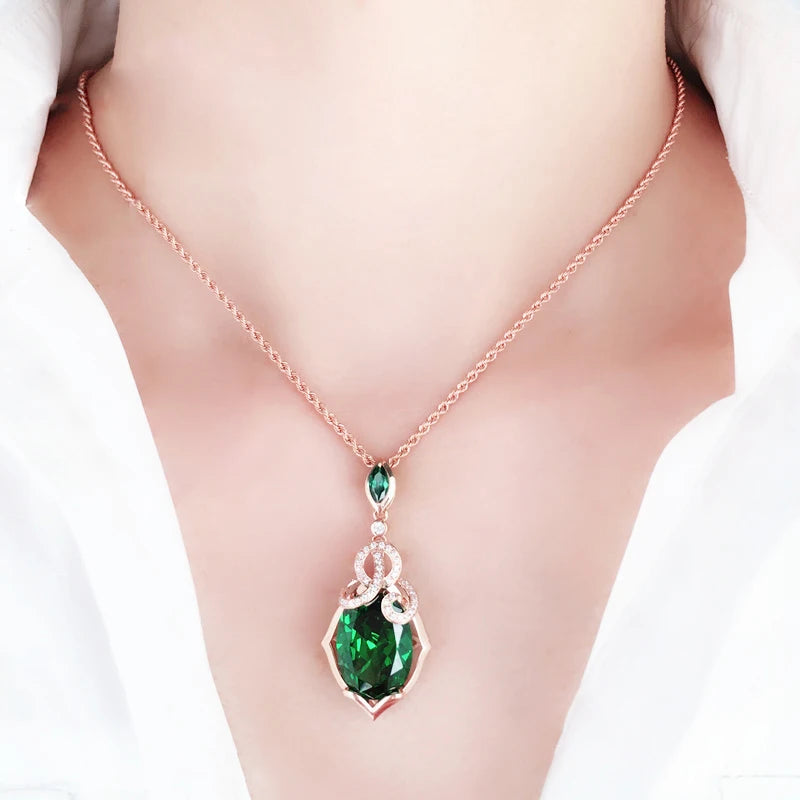 585 purple gold jewelry set plated 14K rose gold fashion luxury inlaid emerald earrings for women exquisite wedding necklace