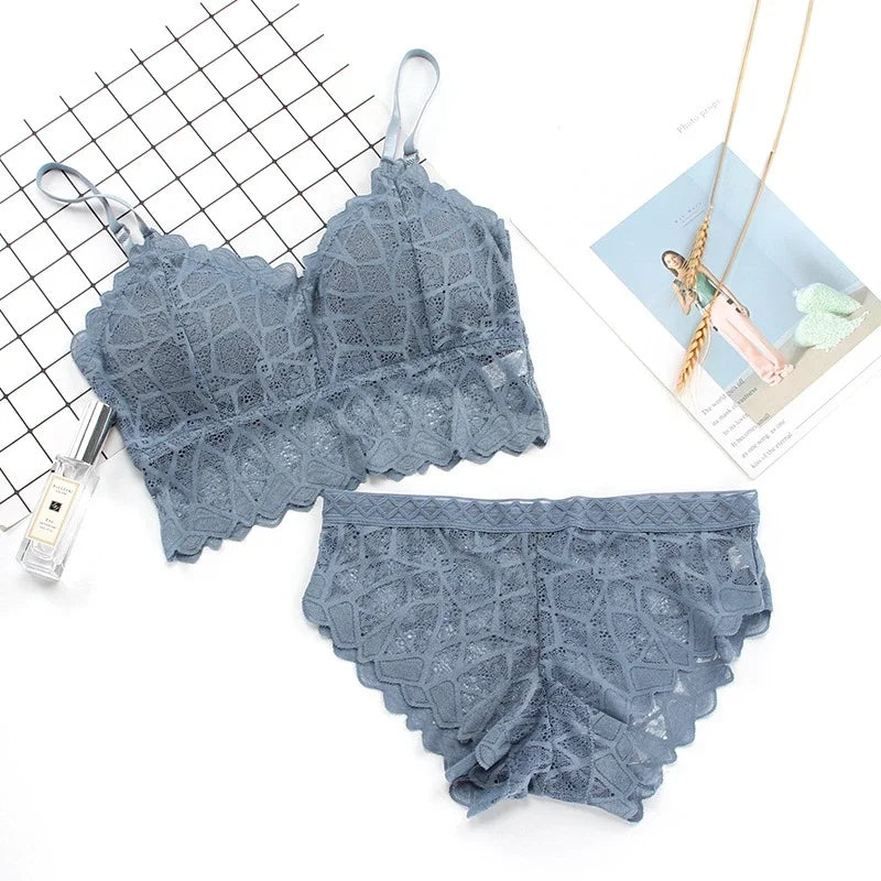 Women's Bra Set Sexy Beauty Back Tops Lace Push-up Bras and Panty Sets Wire Free Lingerie Solid Padded Intimates Underwear