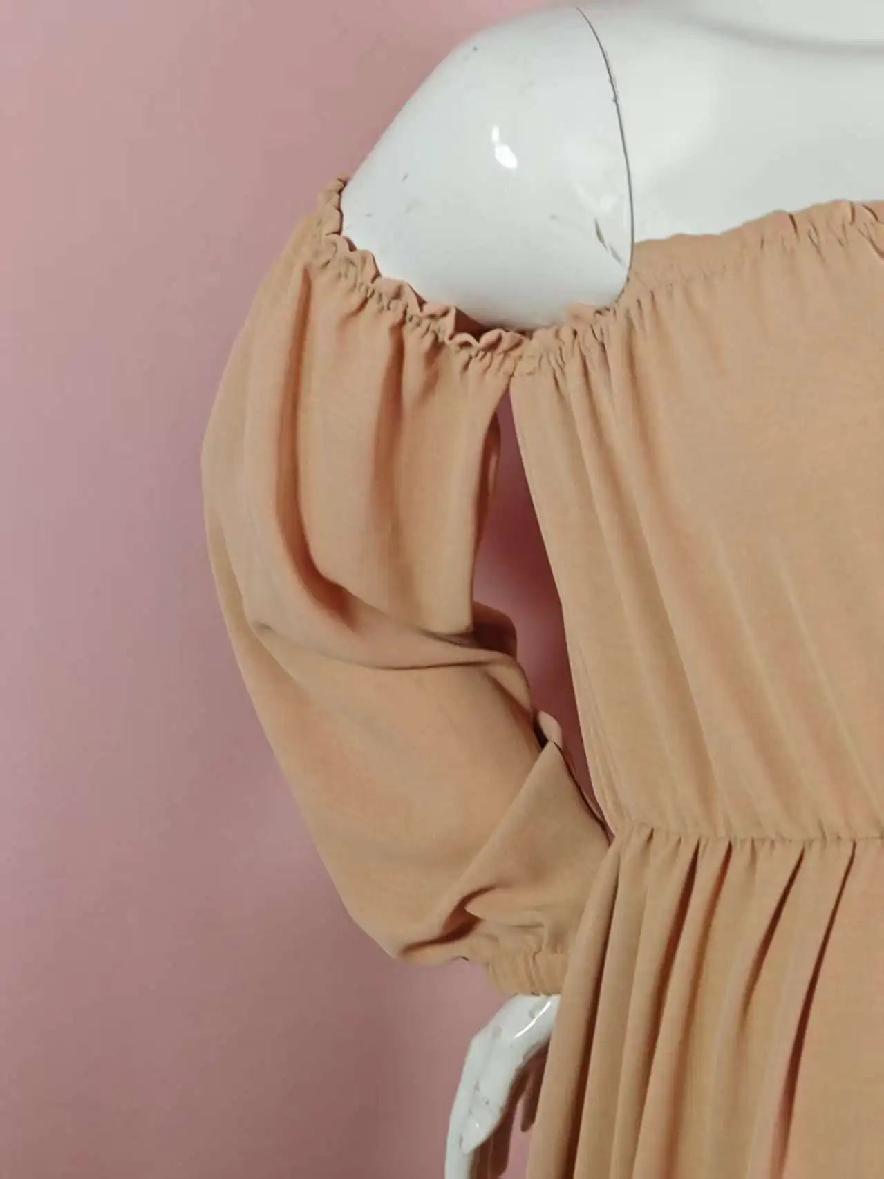 Maternity Photoshoot Dress - Sexy Off-Shoulder Gown Playful Puff Sleeves & Leg-Baring Slit Clothes for Pregnant Women Photograph