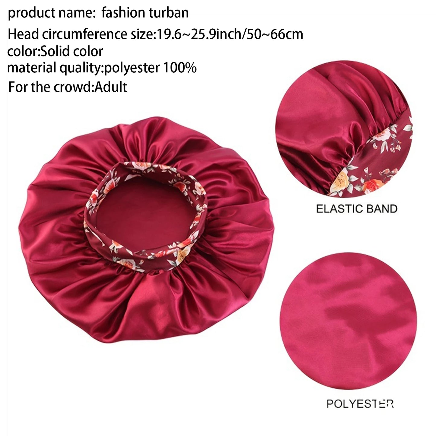 Women's Fashion Bonnet Flower Printed Hair Hat with Wide Edge Elastic Silk Smooth Satin Face for Daily Home Sleep Hat