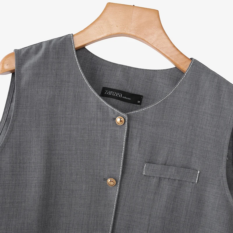 ZANZEA Outerwear 2025 Fashion Women Vests Thin Coats Sleeveless Casual Loose Solid Color Elegant Streetwear Summer Buttons Shirt