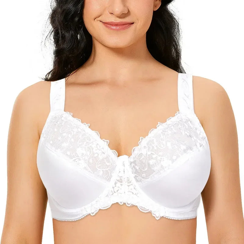 Bra For Women Lace Full Coverage Minimizer Non-Padded Underwire Woman Floral Embroidery Female Plus Size B C D E F G H I NM21